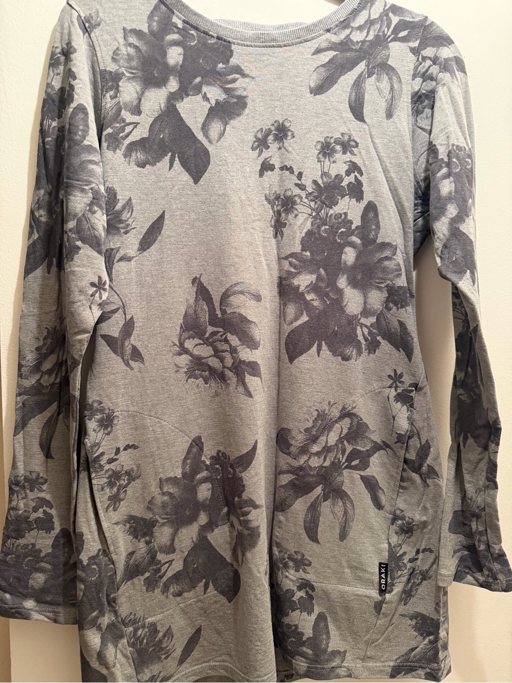 Light Gray Floral Long-Sleeve Tunic Top